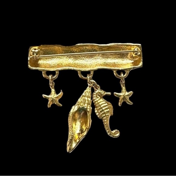 Vintage Navy Enamel and Goldtone Nautical Charm Bar Pin Brooch - Picture 4 of 8